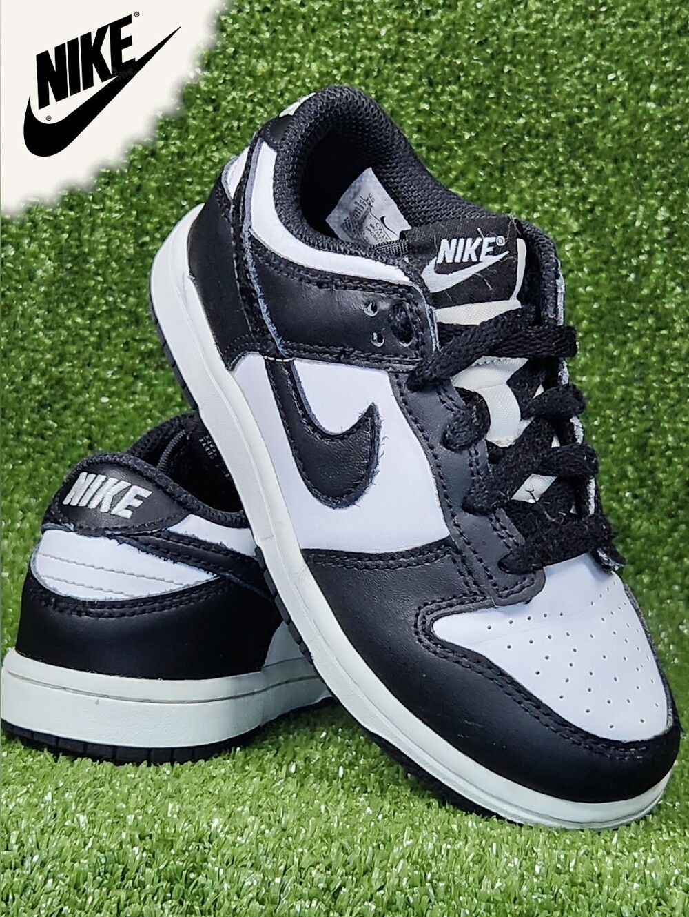 Nike Dunk Retro Low Little Kids Boys Black White Leather Sneakers Shoes Size 13C - Picture 1 of 14